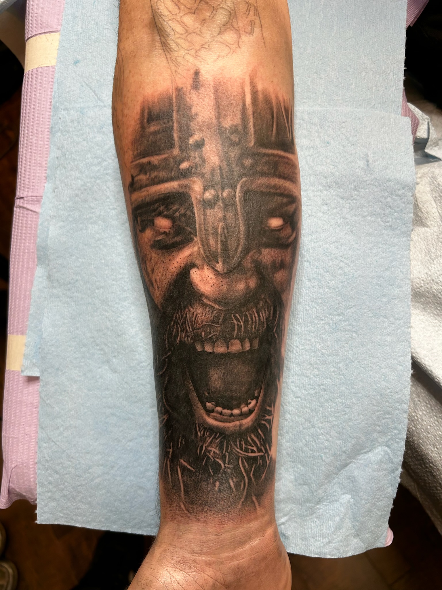Black and grey Viking tattoo