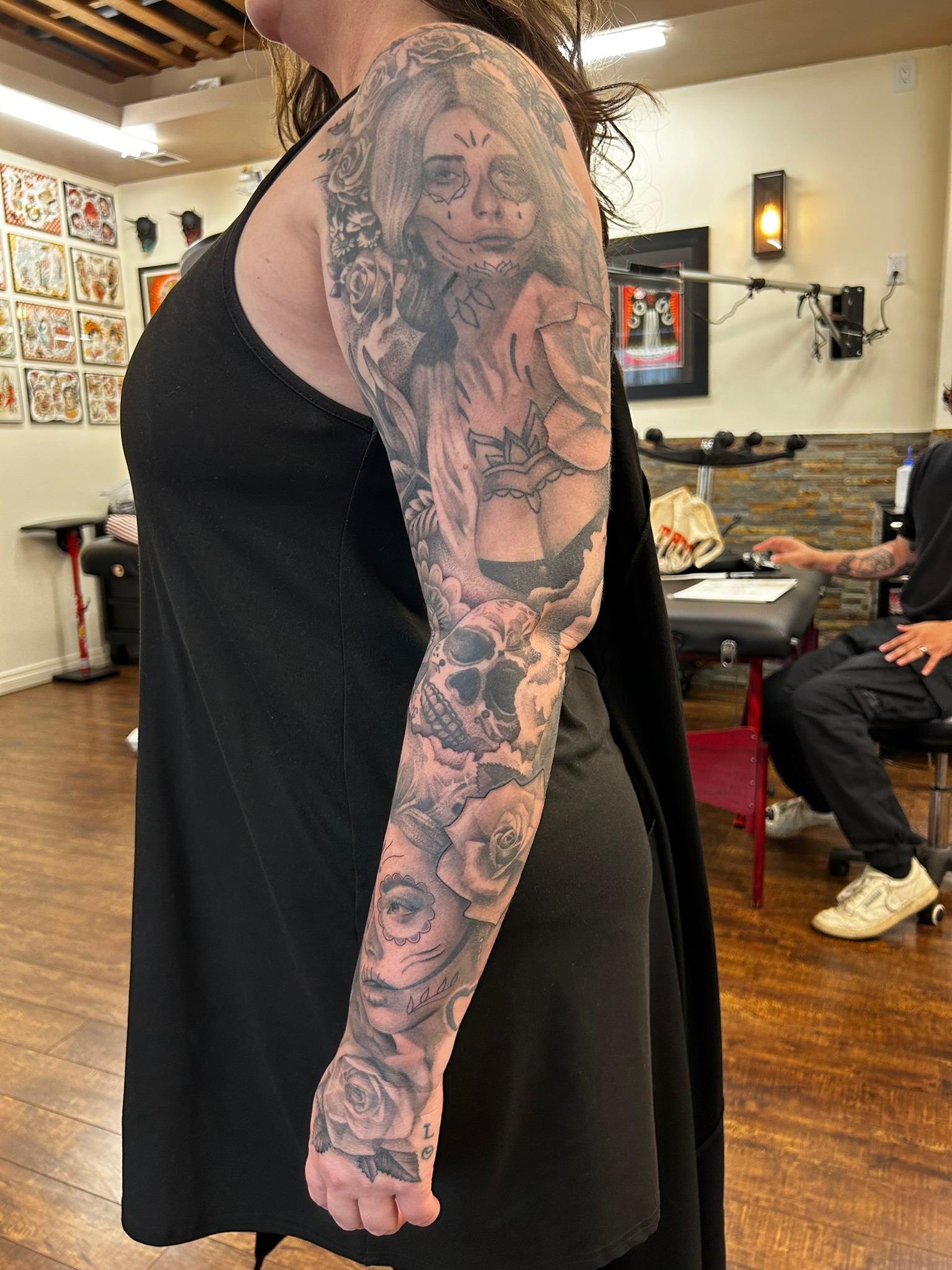 Black and grey sleeve tattoo