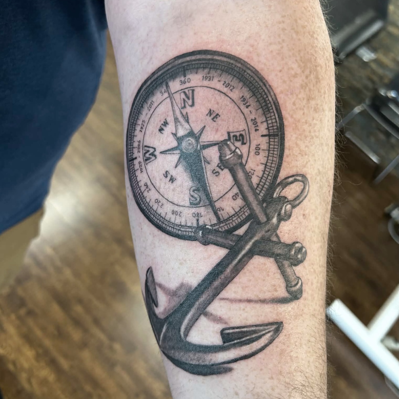 Anchor and pocket watch tattoo
