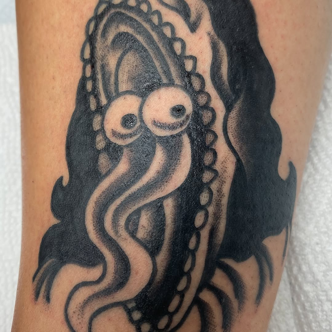 Traditional hot dog tattoo by Marshall